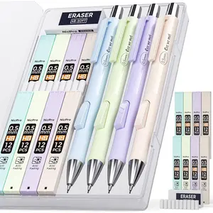 Nicpro 4PCS Pastel Mechanical Pencil 0.5mm, Cute Fast Click Mechanical Pencils Set with 100PCS HB Lead Refills, Erasers and Eraser Refills, Aesthetic Mechanical Pencils for Writing, Drawing, Sketching