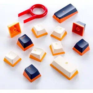 PBT Doubleshot Keycaps for Gaming Keyboard with Cherry MX Switches, OEM Profile 112  with 6.25U Space Bar, Bevel Cut Keycaps for Mechanical Keyboard, White/Blue with Orange Bottom