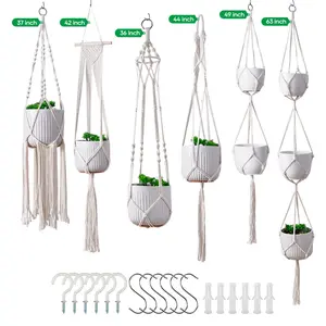 6-Pack Handmade Woven Plant Pot Hangers, Indoor And Outdoor Flower Pot Hanging Baskets, Handmade Woven Plant Hanging Stands, Suitable For Bohemian Home, Patio, And Garden Decoration (Plants And Flower Pots Not Included)