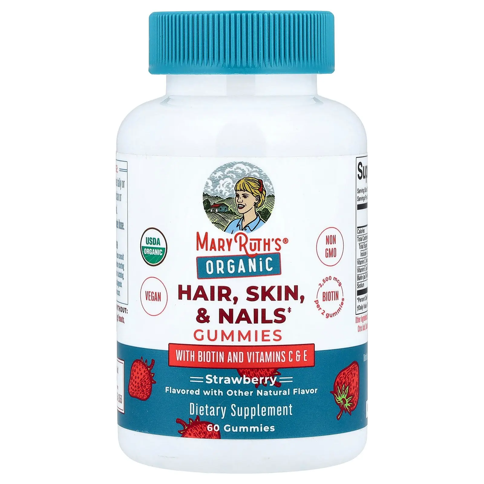 MaryRuth's Organic Hair, Skin & Nails Gummies, Strawberry, 60 Gummies