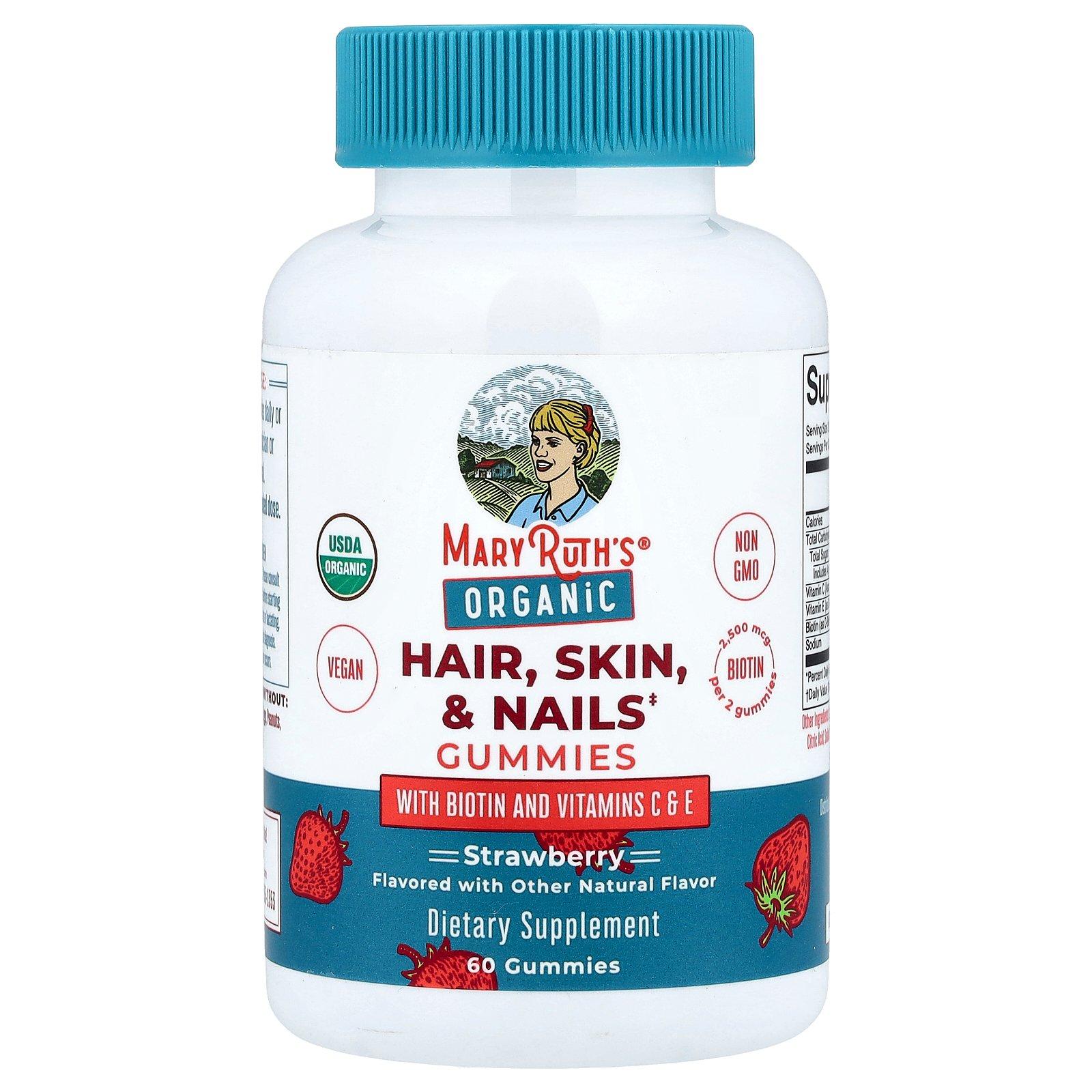 MaryRuth's Organic Hair, Skin & Nails Gummies, Strawberry, 60 Gummies