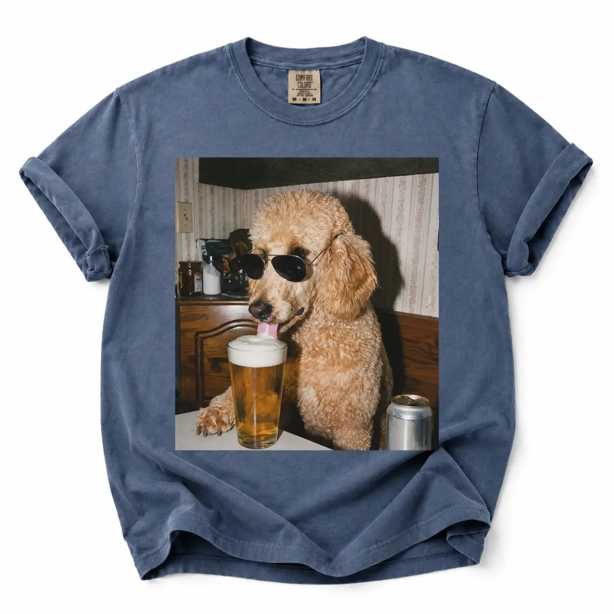 Comfort Colors Cool Poodle Beer T-Shirt - Humorous Dog Drinking Beer Design, Perfect Gift for Pet Owners, Premium Garment-Dyed Graphic Tee, Comfortable Casual Wear Menswear Tops
