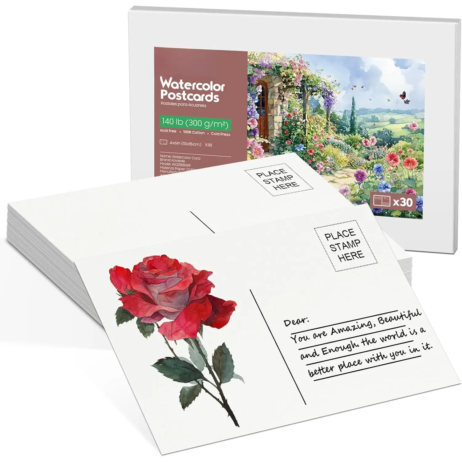 30 Sheets Watercolor Postcards Blank 4x6 - 140lb/300gsm  Cotton Acid-Free Heavyweight Watercolor Postpaper for Painting, Greeting Cards, DIY Art Projects