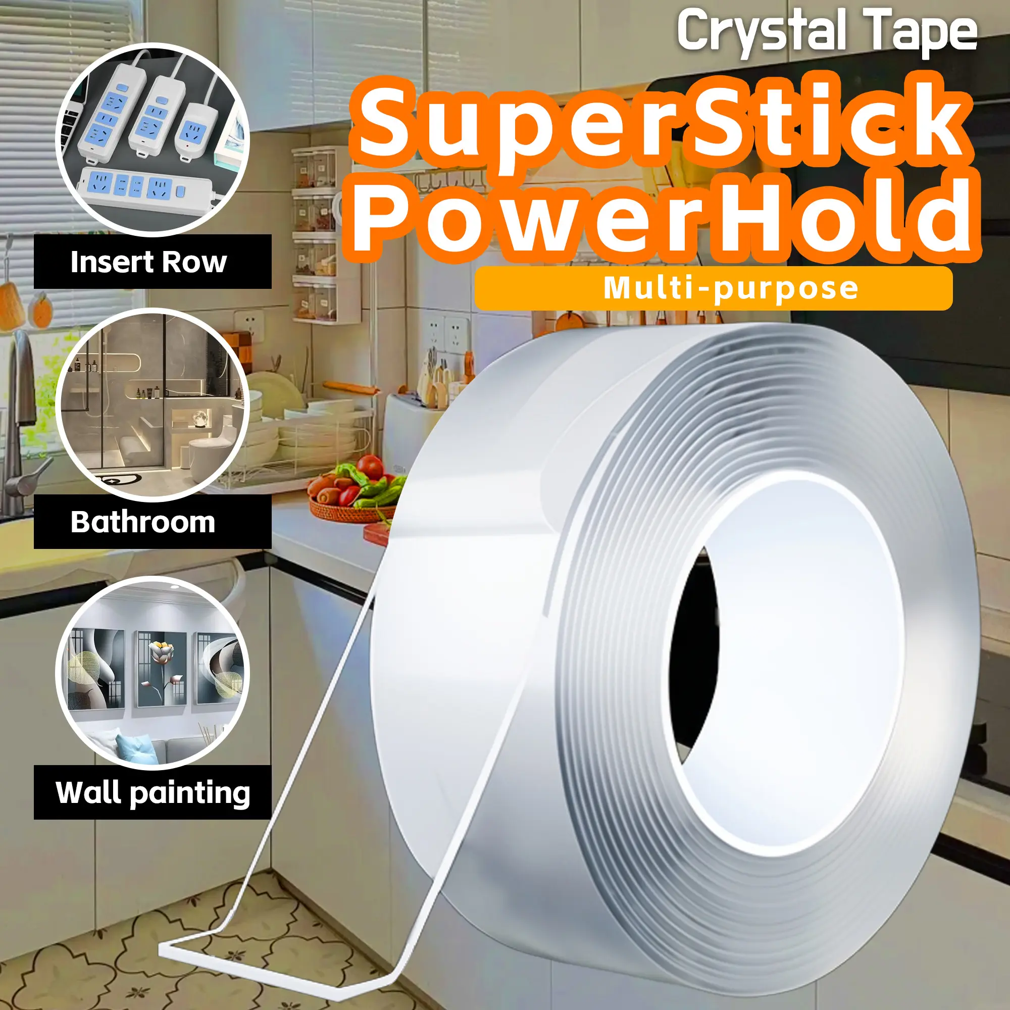Super Strong Nano Double Sided Tape Transparent Reusable Waterproof Adhesive Tapes Cleanable Home Kitchen Bathroom Sticky