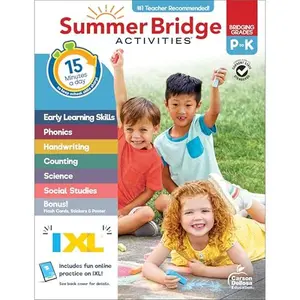 Summer Bridge Activities Preschool to Kindergarten Workbook, Activity Book Ages 4-6 With Math, Phonics, Handwriting Practice, Fitness, Flash Cards, Stickers, and More