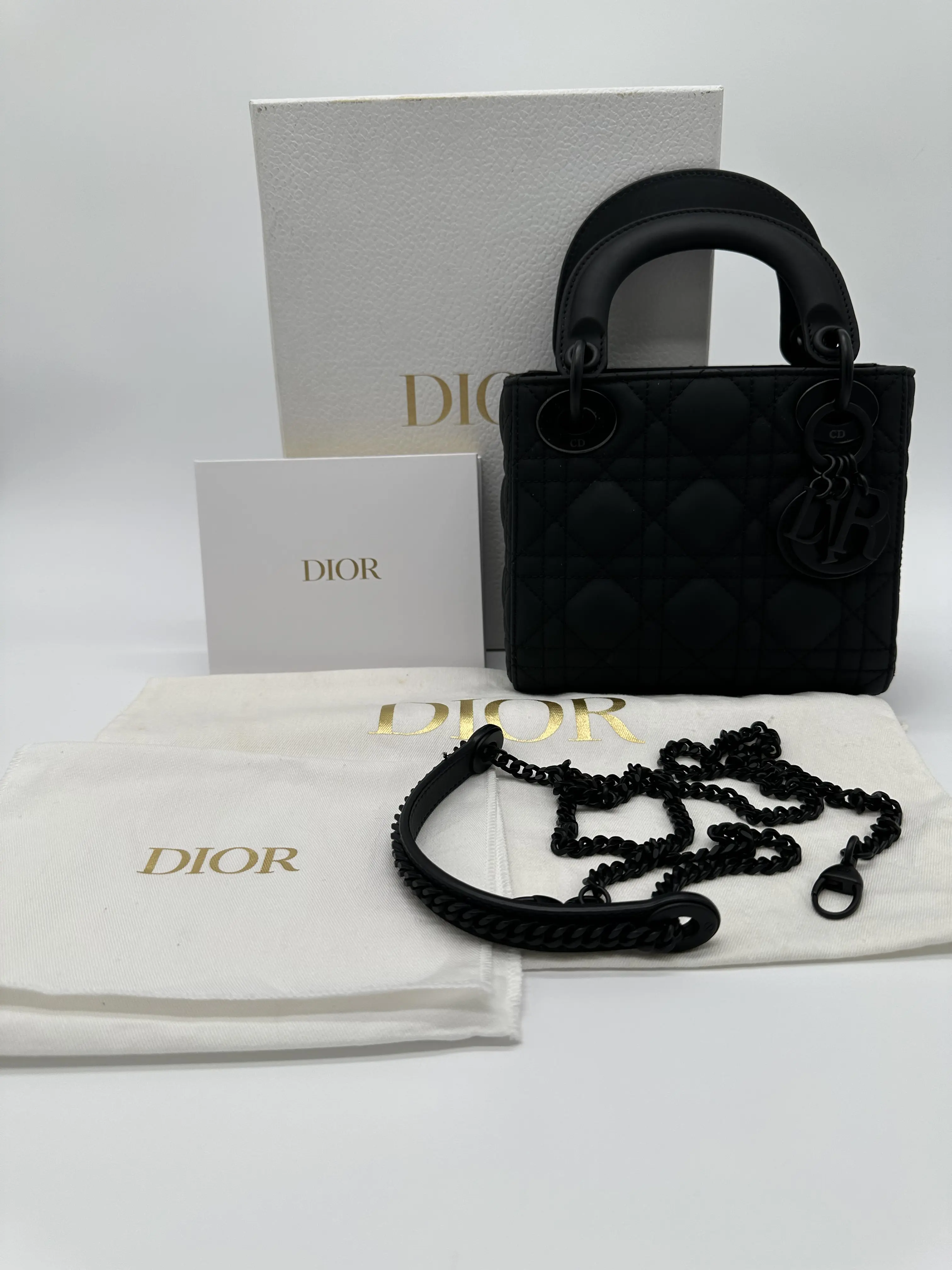 Pre-owned Dior Leather Crossbody Bags So Black Mini Lady in Matte and Black Hardware