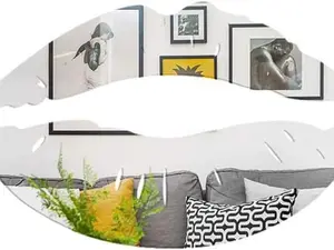 Lips Mirror Wall Stickers, 2 Set 3D Large Kiss Shape Decals, Acrylic DIY Art Self-Adhesive Murals for Bedroom, Living Room, Bathroom Home Decor (Silver)