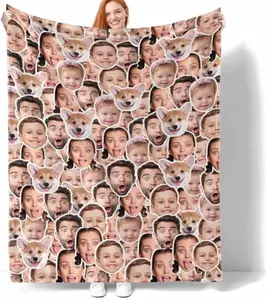Eyesoul Custom Blanket with Faces Made in USA, Multiple Faces Personalized Throw Blanket with Picture Upload Flannel Blanket for Dad Friend Mom Couple Grandma Pets Memorial Gift