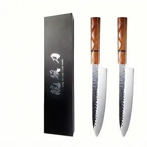 Kitchen Knife Set, Stainless Steel Chef & Salmon Slicing Knives with Wooden Handle, Western Style Cooking Knives Gift Box Set for Home Kitchen