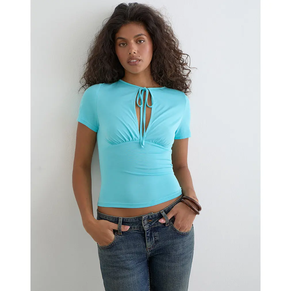 Yubis Short Sleeve Top in Cupro Aqua