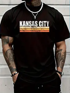 100% Cotton KC Red Kansas City Retro Vintage Stripes Cool KC Fan Pro T-Shirt Women's Men's Graphic Tee Crew Neck summer vacation Tops