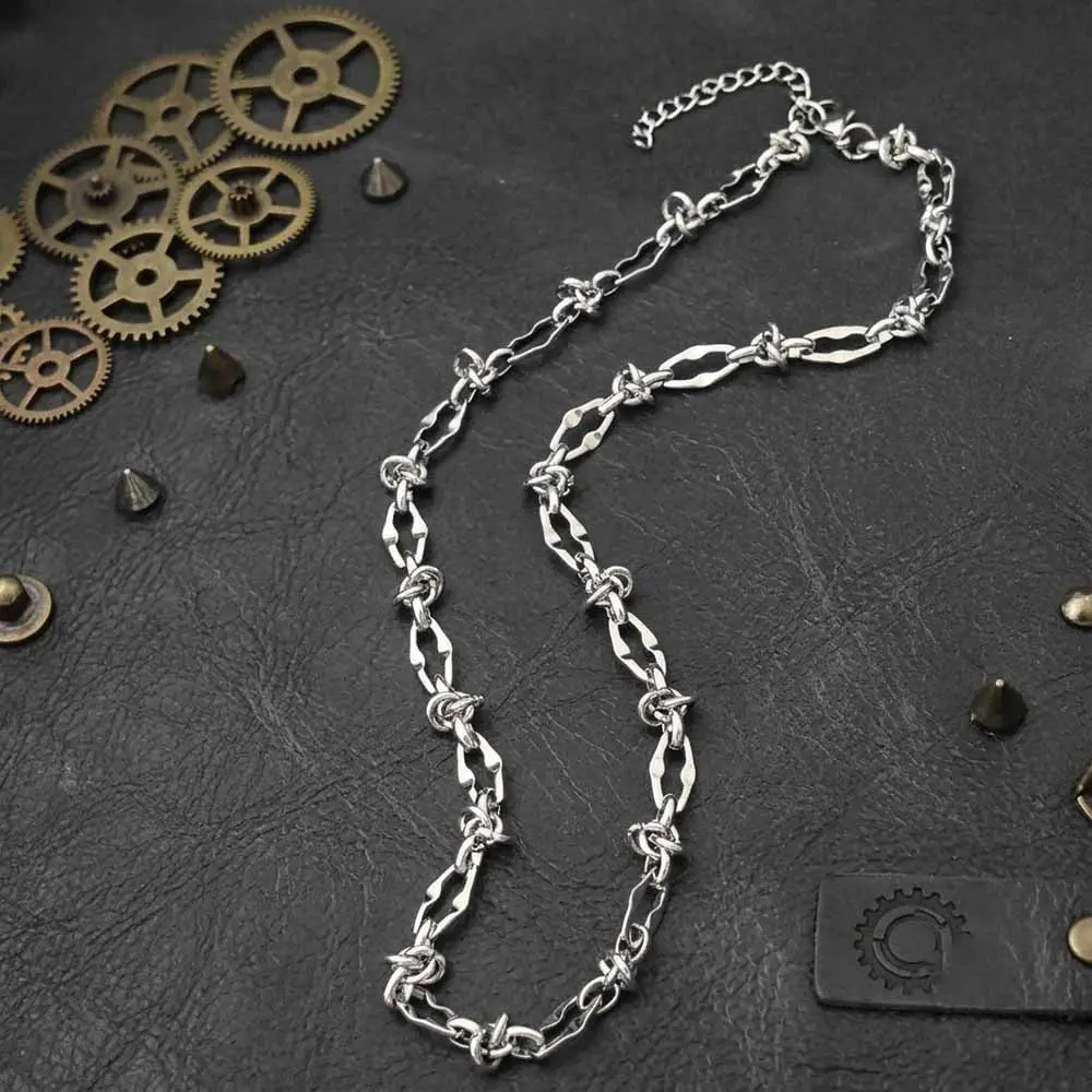 GTHIC Cool Barbed Wire Link Stainless Steel Hip Hop Statement Necklace, Chain Jewelry, Fashion Necklace, Daily Chain Accessory, Stainless Steel Jewelry for Casual Street Looks & Biker Gatherings