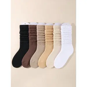 6-Pair Women's Solid Crew Socks, Slouchy and Cozy Mid-Calf Length for Maximum Comfort, Soft, Breathable, and Ideal for Fall & Winter—Perfect for Daily Wear, Machine Washable for Hassle-Free Care and Long-Lasting Durability