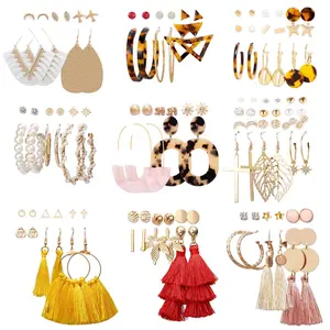 12 Pairs Women's Earring Set Fashionable Tassel Earrings Acrylic Ring Earrings Pendant Earrings Suitable for Birthday Parties errings