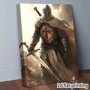 2D Flat Surface, 1 Piece Medieval Knights Templar Christian Crusader Wall Art - Large Framed Canvas Painting (11.8"x39.88") with Latin Cross Symbol, Red Cross Knight Armor and Inspirational "To My Son" Message, Office Religious Decoration, 2D Flat Surface
