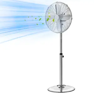 16-Inch High Velocity Pedestal Fan With Adjustable Height And 75° Oscillation, 1450 CFM Industrial Standing Floor Fan, Metal Construction For Commercial, Garage, Workshop And Home, 3-Speed Settings, Durable Silver