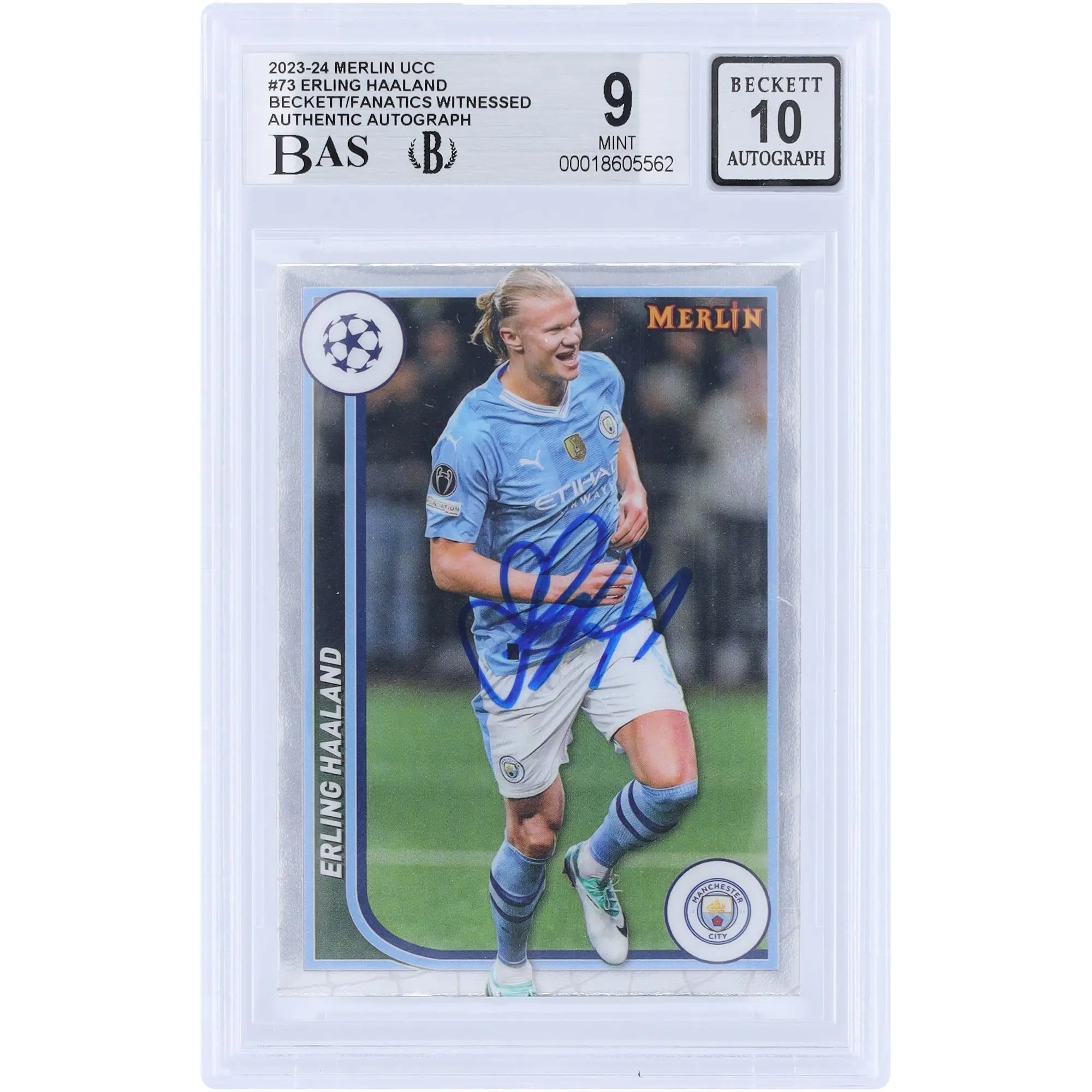 Erling Haaland Manchester City Autographed 2023-24 Topps Merlin UEFA #73 Beckett Fanatics Witnessed Authenticated 9/10 Card - Fanatics Authentic Certified