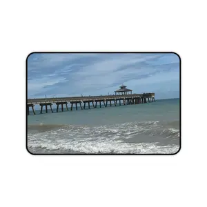 Ocean Pier Photograph Desk Mat | Beach Waves, Coastal Scene