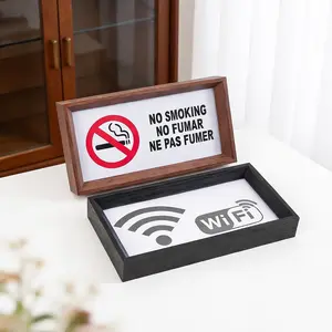 Double-Sided Display Frame for WiFi No Smoking Phone Call Noise Warning Sign, Ideal for Cafes Restaurants Libraries, Asian Style Single Frame, Desk Sign