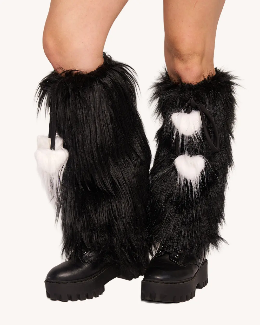 iHeartRaves Women's Pretty Privilege 2.0 Statement Fluffy Leg Warmers - Fluffier & Wider with Stretchy Elastic Fit and Heart Tassels