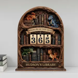 Personalized Books Read This Year Tracker, Custom Wooden Bookshelf Decor, Reading Book Counter, Book Lover Gift, Books Tracker with Dragons