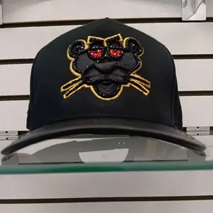 PANTHER BLACK VINIL BRIM WITH BLACK CRYSTALS HAT     100% ORIGINAL AND GUARANTEED QUALITY J/A