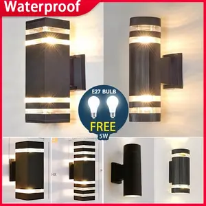 LED Outdoor Wall Light IP65 Waterproof E27 Replaceable Bulb 3 Color Wall Lamp Indoor For Garden Gate Balcony Living Room Bedroom Lighting