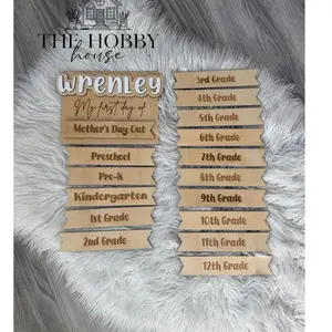 The Hobby House Personalized "My First Day" School Milestone Sign Customizable Name Plaque with Interchangeable Grade Markers for Back to School & Last Day of School Photos
