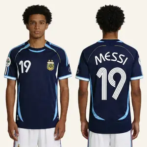 2006 Argentina Jersey Away No. 19 Messi Riquelme Soccer Training Jersey Short Sleeve 2