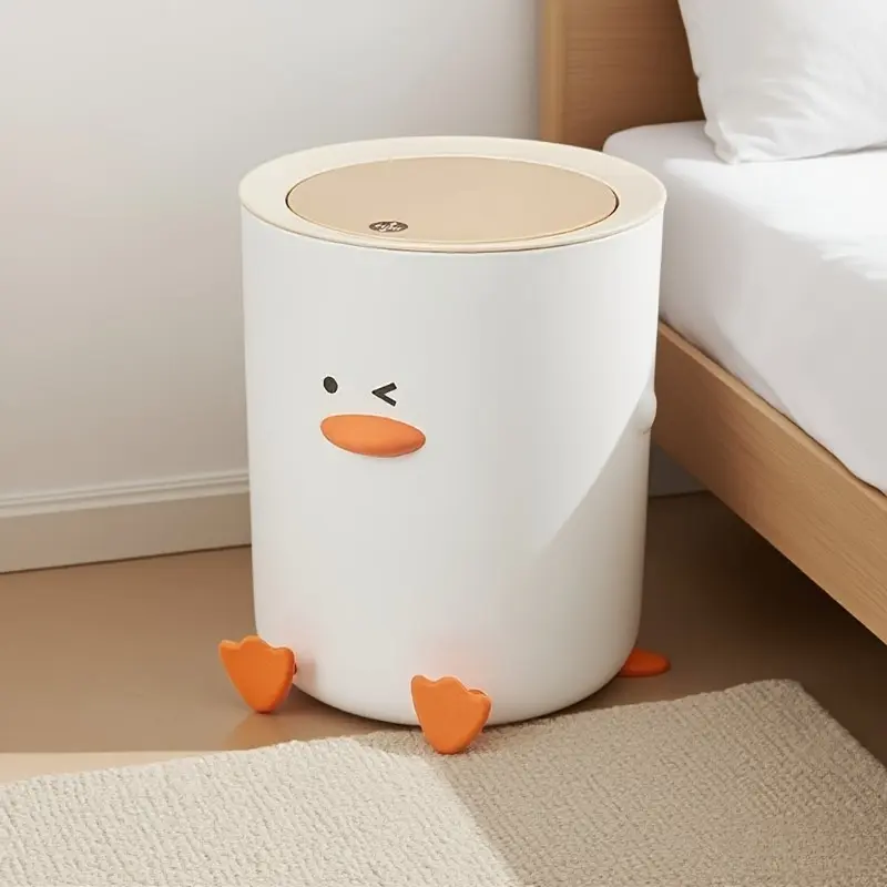 A charming trash can with a lid, in the shape of a cartoon duckling, perfect for a variety of places such as the kitchen, bathroom, living room or office. It is a stylish and hygienic wastebasket, Cute Trash Can, Kitchen Trash Bin, Trashcan With Lid