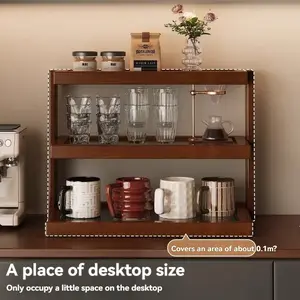 Multi-Layer Tabletop Bamboo Cup Holder Organizer, Durable Storage Solution for Cups & Mugs, Ideal for Home Kitchen Use