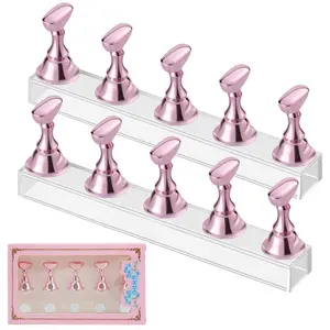 Nail Stand Acrylic Nail Art Display Stand Practice Nail Holder for Painting Nails Magnetic Practice Stands with Double-sided Tape For DIY Salon Supplies (Pink)