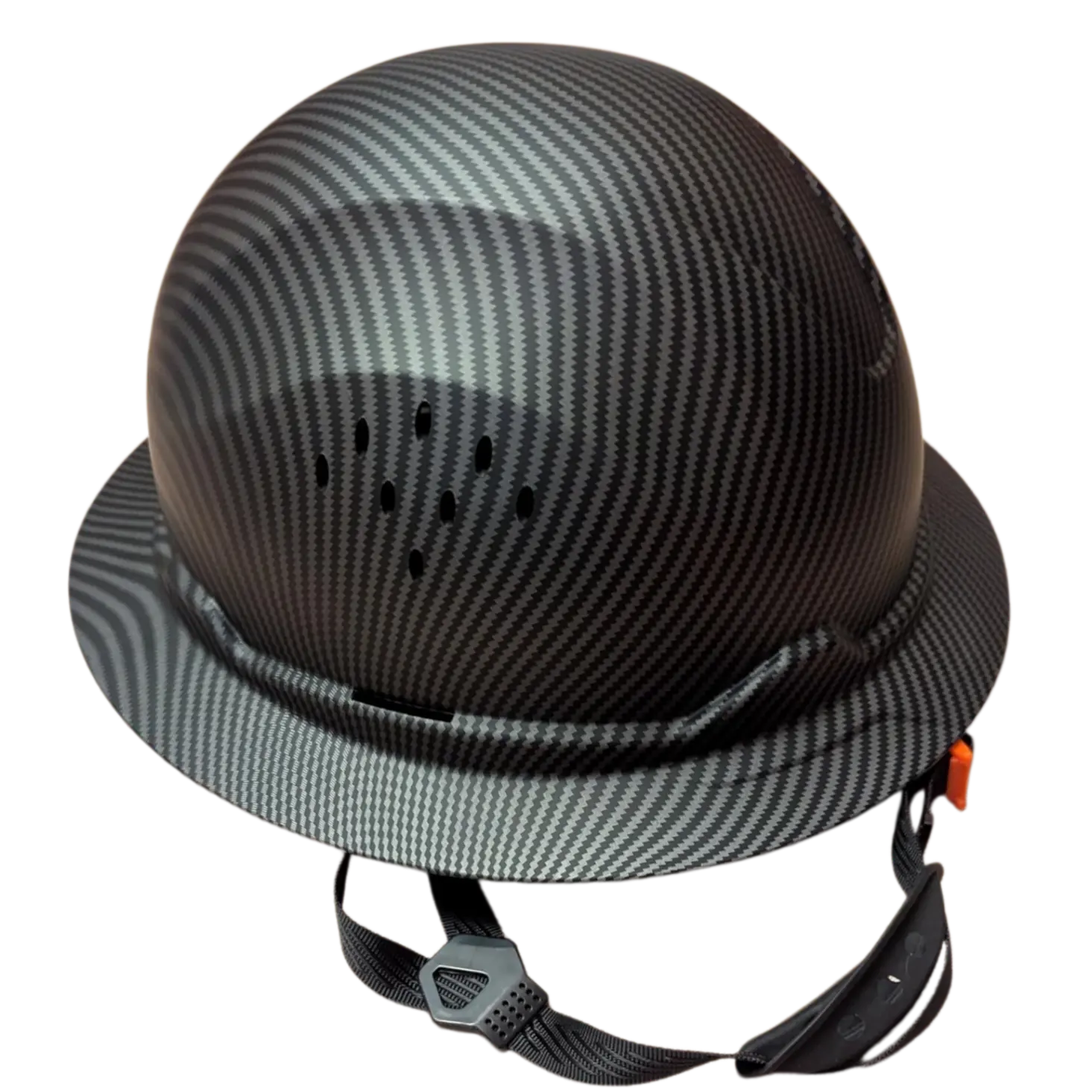 Unisex Full Brim Hard Hat, Carbon Fiber Pattern with Ventilated 6-Point Ratchet Suspension and Soft Interior Padding
