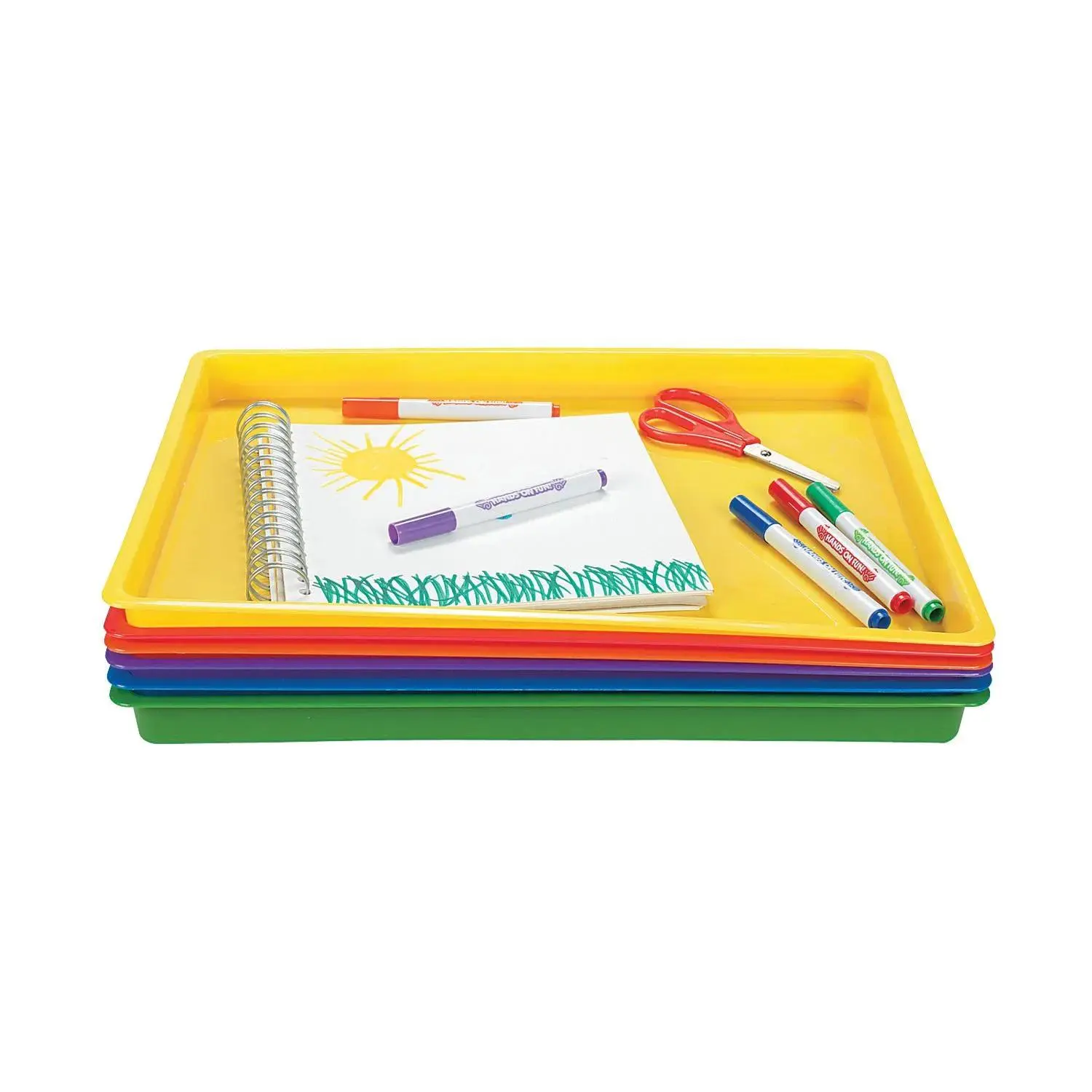 Easy Clean Colorful Flat Plastic Art Trays - 16" x 1", 6 Pcs