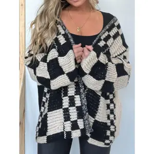 Plush Checkered Oversized Cardigan