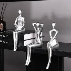 Statue Office Decor Desk Decor, Silver Decor Art Sculpture Ornament Decor Modern Home Decor Unique Home Decorations for Living Room 3 Piece