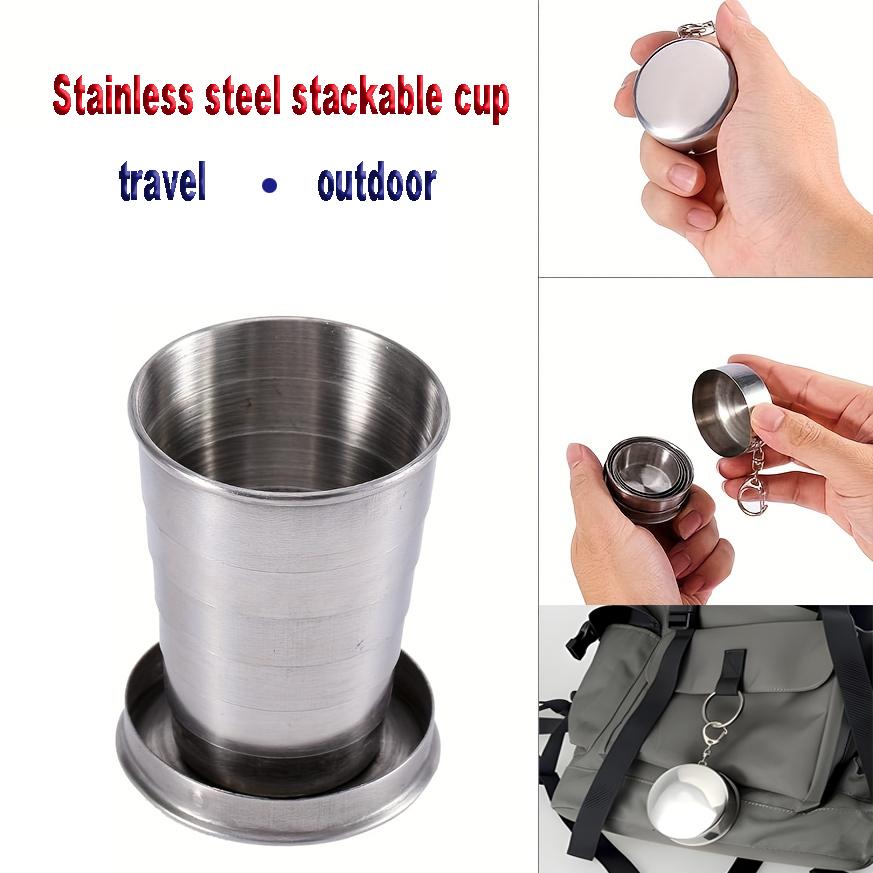 1pcs Travel Cup With Keychain, Stainless Steel Folding Camping Cup Portable Drinking Mug For Hiking, Picnic and other Outdoor Activities, 150ml