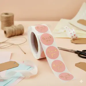 Waterproof Self-Adhesive Sealing Stickers for Wedding Party Decor, Gift Wrapping, Holiday Cards, Scrapbooking, Event Planning Supplies, Creative Gold Foil Thank You Labels, Round Label
