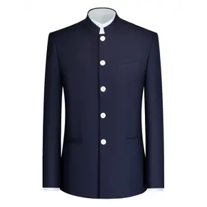 Men's Chinese Style Zhongshan Suit Jackets, Traditional Mandarin Collar, White Button Closure, Formal Jacket Menswear Coats