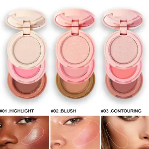 Highlighter and Contour Powder Palette, Triple Shade Matte Face Makeup with Buildable Coverage and Smooth Blend Texture, Daily Beauty Set for Sculpted Look