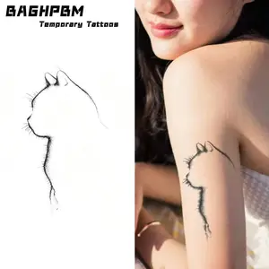 BAGHPBM Temporary Tattoos,Set of 2 herbal-patterned cat-shaped temporary tattoos—scratch-resistant, non-reflective, semi-permanent, and washable. Suitable for arms and thighs.