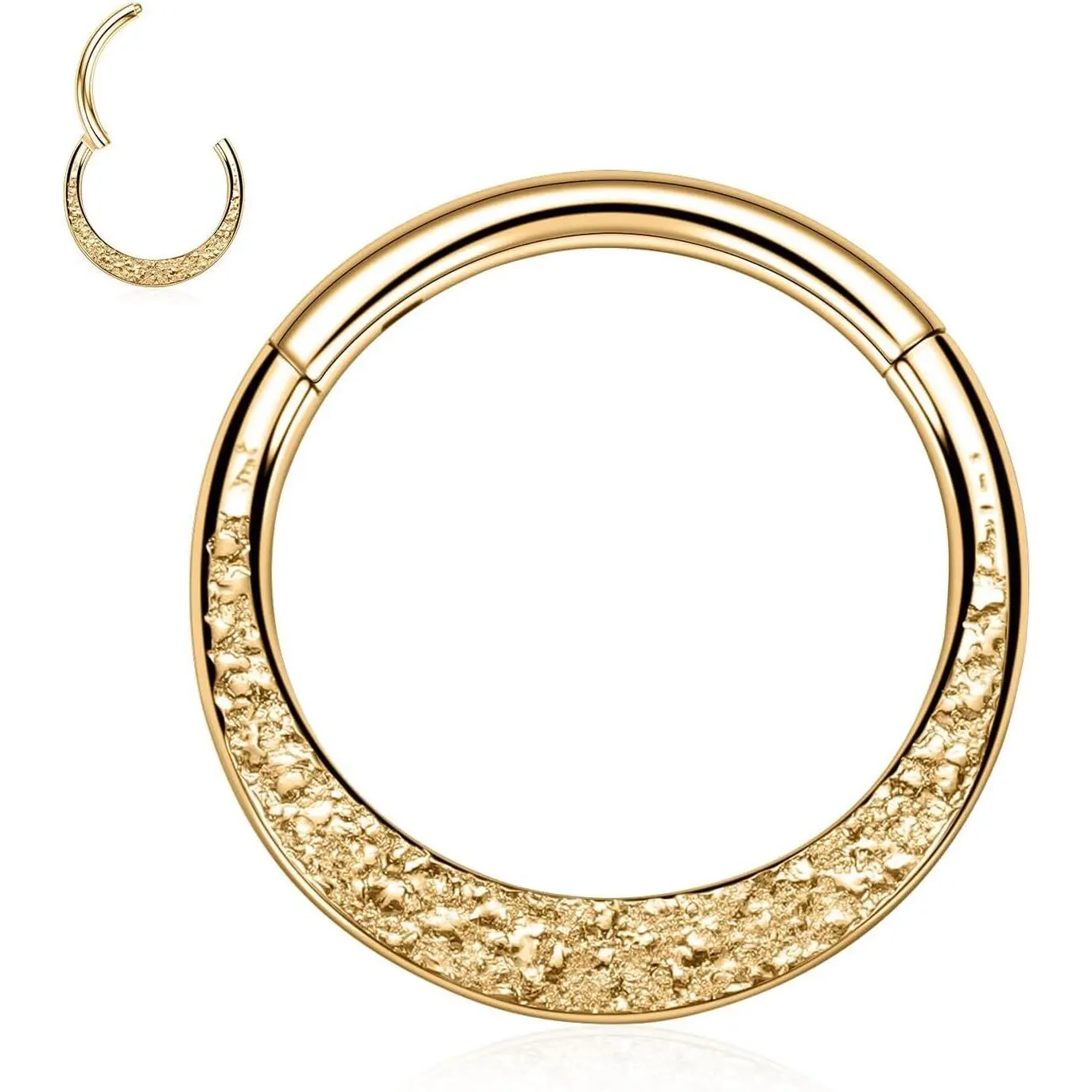 16G Septum Nose Ring Septum Jewelry Hammered Surface Daith Earrings Surgical Steel Conch Piercing Jewelry Seamless Clicker Ring Rook Earring Helix Cartilage Tragus Earrings 8mm 10mm