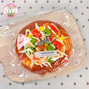 Handmade shrimp, pea, and pizza squishy toys