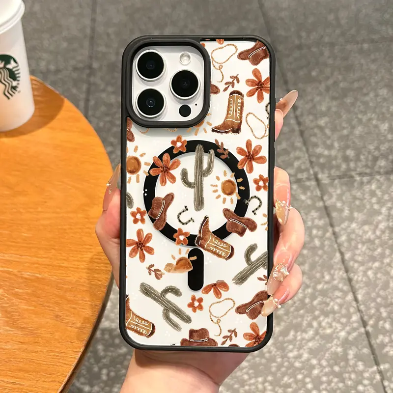 MagSafe-Ready TPU Magnetic iPhone Case Cover, Aesthetic Western Cowboy Design for iPhone 11/12/13/14/15/16/17 Pro Max, Shockproof Protection, Lightweight Ultra-Thin Mobile Phone Accessory