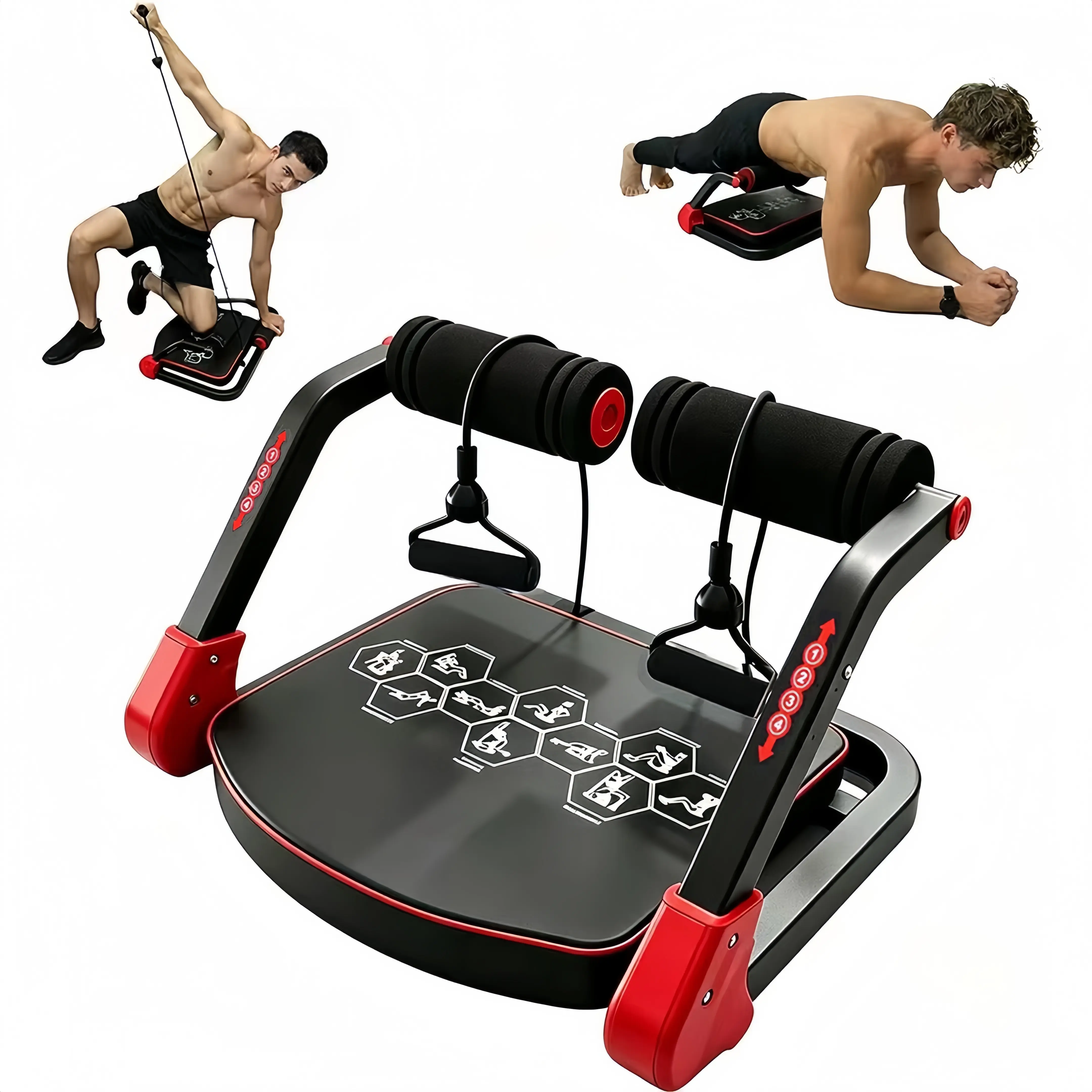 3-Speed Auto Rebound Ab Machine, Adjustable Sit-Up & Ab Crunch Trainer, Low-Impact Core Workout Equipment with Thick Knee Cushion, Heavy-Duty Steel Frame Home Gym Machine for Abs & Full Body Workout, Suitable for All Ages