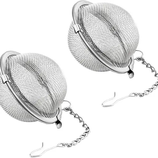 2pcs Stainless Steel Tea Strainer Infuser Ball Mesh Tea Filter with Extended Chain Hook for Loose Tea Leaves (2 Inch) Set Handy, Metal Tea Infuser, Removable Infuser