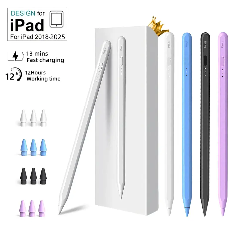iPad Pencil for iPad 2018-2025, 10 Mins Fast Charging Stylus Pen with Palm Rejection, Tilt Sensitivity for iPad 6/7/8/9/10/11,Air 3/4/5/M2/M3, Mini 5/6, Pro 11"/12.9"/M4