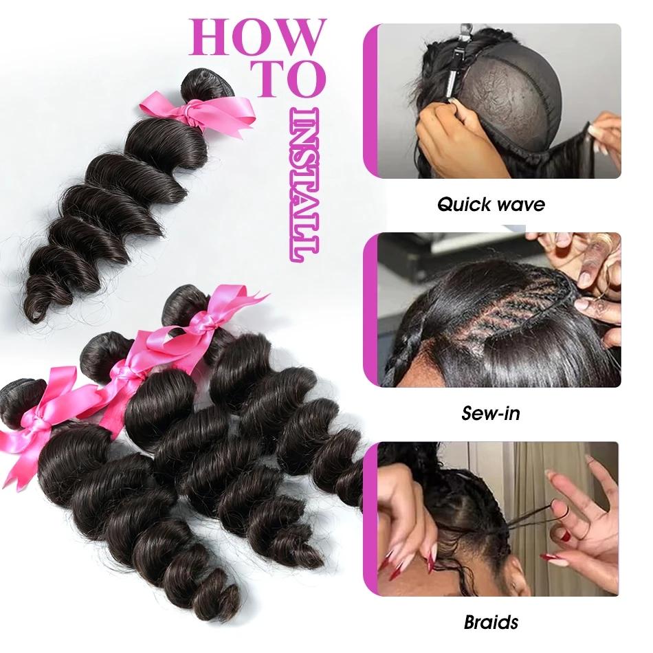 Odbe Hair 12A Loose Deep Wave Bundles Brazilian Virgin Human Hair Extensions 30 Inch Natural Black Virgin Hair Unprocessed Human Hair For Women