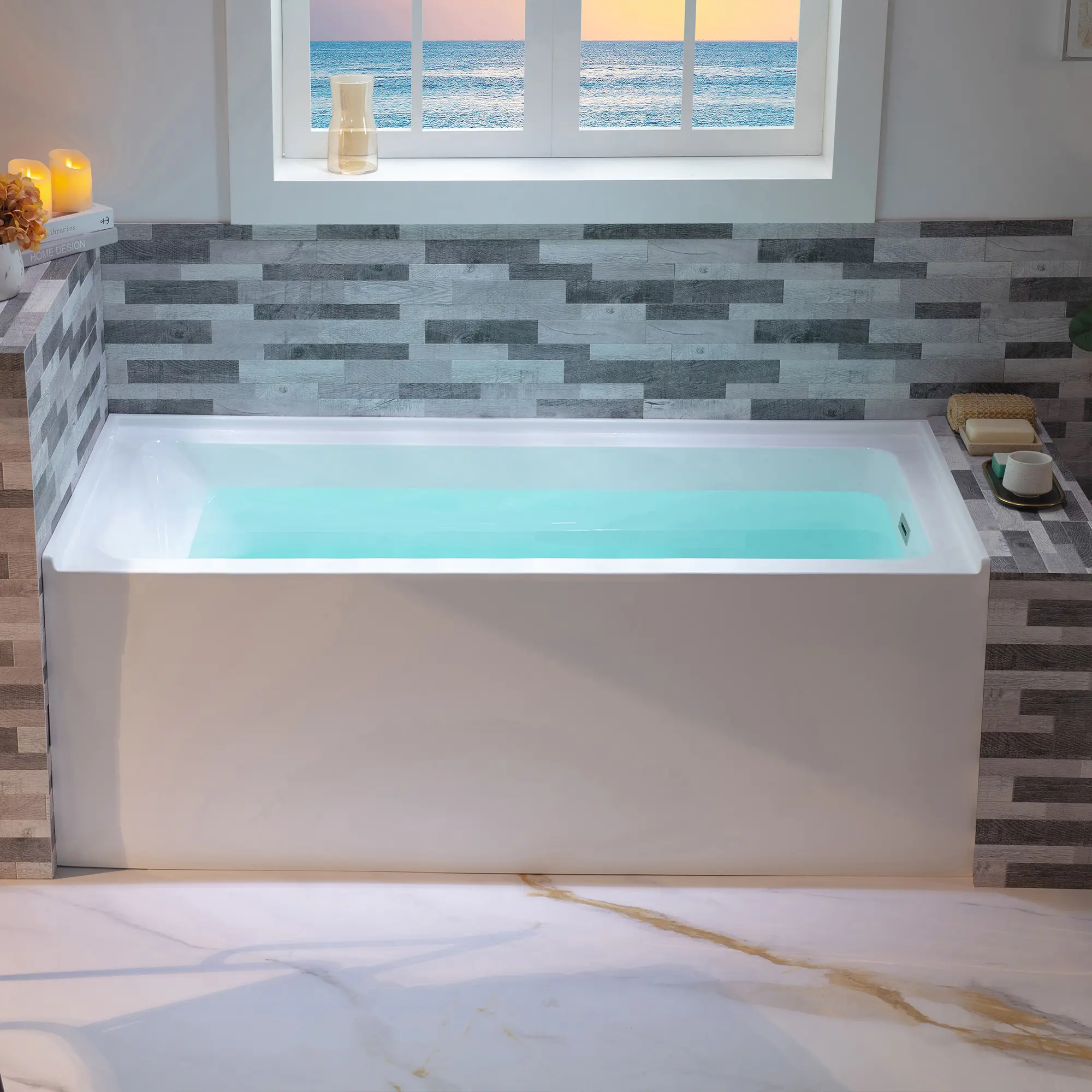 WOODBRIDGE 60" Acrylic Rectangular Alcove Soaking Bathtub in White with Right Drain, Brushed Nickel pop-up Drain Included, LB666-R