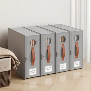 TRZZ Foldable Bed Sheet Storage Organizer Bins 4 Pack with Exquisite Gift Box,   with Clear Window & Reinforced Handle, 15×13×5 Inch Space Saving Linen Storage Bag, Suitable for Queen King Size Bedding Clothes Blanket Home Closet Cabinet Organization